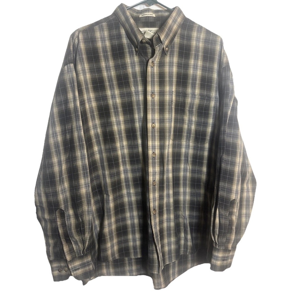 Vintage‎ Natural Issue Wrinkle-Free Plaid Shirt Men's XL Made in Korea 65/35